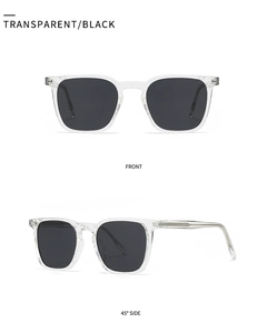 Front- und Seitenansicht der transparenten runden Sonnenbrille mit schwarzen Gläsern