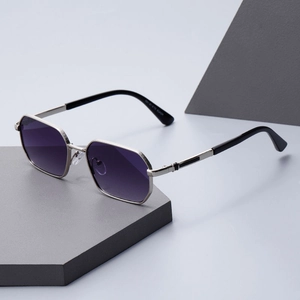 Lunettes De Soleil Polygonales Mode Monture Métal PC Protection UV400 Verres Dégradés Hexagone Étroit Hommes Femmes