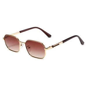Petites lunettes de soleil hexagonales rétro en métal doré avec verres dégradés