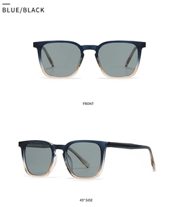 Detailansicht der quadratischen Polarisations-Sonnenbrille mit blau-schwarzem Verlauf