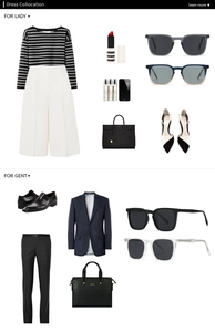 Flat Lay von polarisierten runden Sonnenbrillen mit modischen Outfits für Damen und Herren