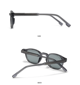 Detail view of round polarized sunglasses with side and back texture perspectives