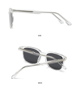Vues latérale et arrière de lunettes de soleil carrées polarisées transparentes