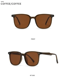 Vues détaillées de face et de profil à 45 degrés de lunettes de soleil rondes marron
