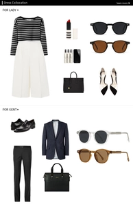 Flat lay of polarized round sunglasses paired with stylish male and female fashion outfits