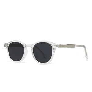 Retro round polarized sunglasses with transparent frames and silver metal temple accents