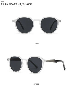 Detaillierte Vorder- und Seitenansicht der transparenten runden Polarisationssonnenbrille