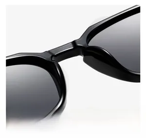 Detail shot of the ergonomic nose pads on minimalist black round frame polarized sunglasses