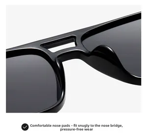 Close-up of integrated comfortable nose pads on black glossy polarized sunglasses