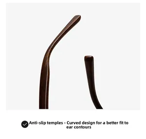 Detail of ergonomic wood-grain non-slip temples fitting the ear contour on sunglasses