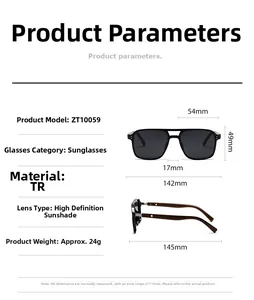 Detailed size specifications for round polarized sunglasses model ZT10059 in black TR frame