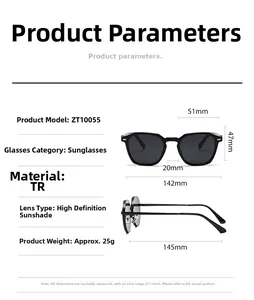 Detailed technical specifications and sizing for TR round polarized sunglasses ZT10055
