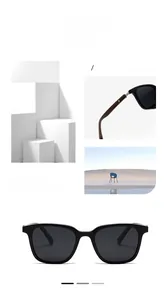 Detailansicht der polarisierten Sonnenbrille mit schwarzem Rahmen und Holzmaserung-Bügeln