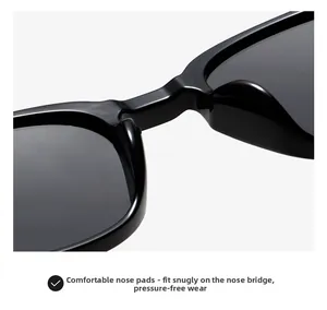 Detail of comfortable integrated nose pads on black round polarized sunglasses