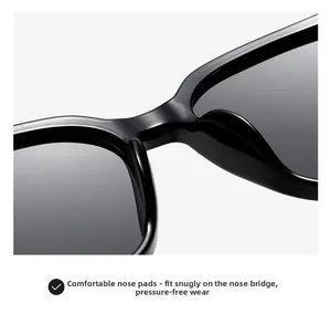 Detail of high-quality black polarized sunglasses with integrated comfortable nose pads