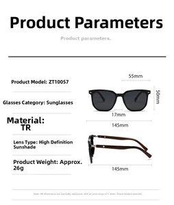 Detailed size specifications for polarized sunglasses with wooden texture temples