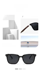 Detail of polarized sunglasses showing wood-grain temples and metal rivet accents