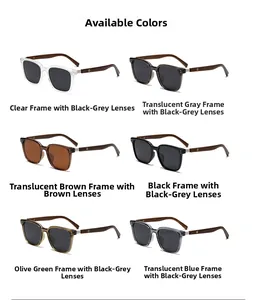 Polarized sunglasses collection with round frames and textured wood grain temples in 6 colors