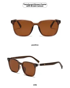 Brown polarized sunglasses with wooden texture temples and golden ring details