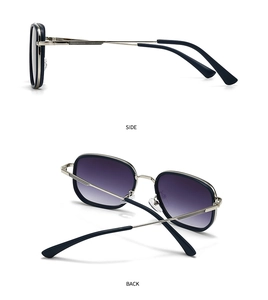 Detail view showing silver metal temples and purple gradient lenses from side and back