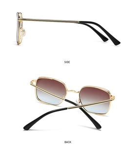 Detail views showing side and back profiles of gradient lens metal frame sunglasses