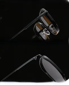 Detailed close-up of high-quality hinges and UV protection lenses on retro round sunglasses