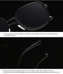 Detail of ergonomic silicone nose pads and lightweight non-slip temples on metal sunglasses