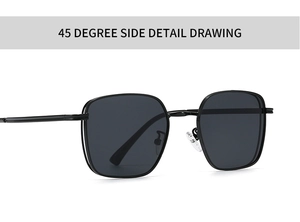 Detailed 45-degree side view of black metal frame sunglasses with soft silicone nose pads