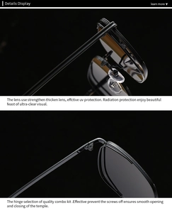 Detail view of reinforced thickened lens with UV protection and durable metal hinge