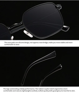 Close-up of ergonomic non-slip temples and silicone nose pads on round metal sunglasses