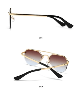 Detail view showing side and back profiles of gradient lens polygon metal sunglasses