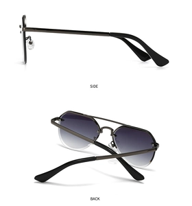 Side and back view of retro slim aviator sunglasses with dark grey gradient lenses