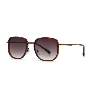 Modern retro square sunglasses with gradient brown lenses and slim metal temples