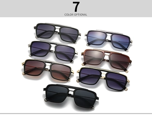 Flat lay of aviator style square frame metal sunglasses available in seven color variants