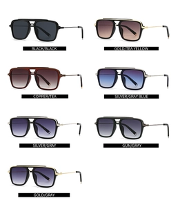 Selection of vintage square sunglasses in various lens colors with metal double-bridge frames