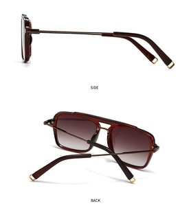 Side and back view of retro tortoiseshell sunglasses with slim bronze metal temples