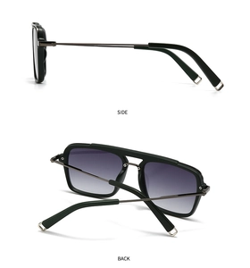 Detailed side and back view of retro square double-bridge sunglasses with gradient lenses