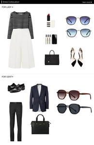 Flat lay of retro slim sunglasses displayed with stylish fashion apparel and accessories