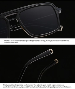 Detail of comfortable silicone nose pads and ergonomic temple tips of retro sunglasses