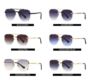 Six pairs of retro rimless aviator sunglasses with gradient lenses and metal temples