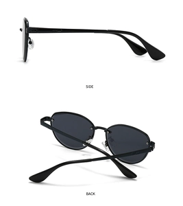 Side and back views of modern vintage slim sunglasses with adjustable metal nose pads