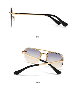 Detailed side and back views of gold aviator sunglasses with gradient lenses and double bridge