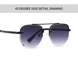 45-degree side view showing purple gradient lenses and slim black metal frame detail