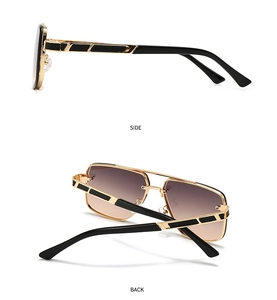 Vue détaillée latérale et arrière des lunettes de soleil pilote dorées et noires avec dégradé