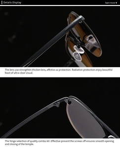 Detail of reinforced UV-protected lenses and high-quality smooth metal hinges on sunglasses