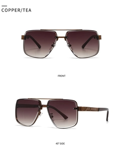 Vues de face et de côté de lunettes aviateur en cuivre avec verres dégradés thé