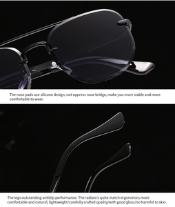 Detail of comfortable silicone nose pads and ergonomic non-slip temples of sunglasses