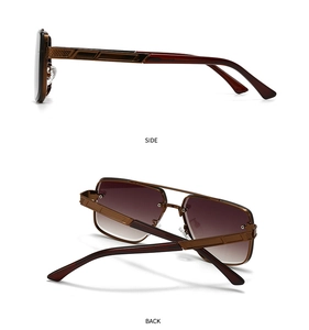 Détails de lunettes de soleil en métal bronze avec verres dégradés et branches gravées