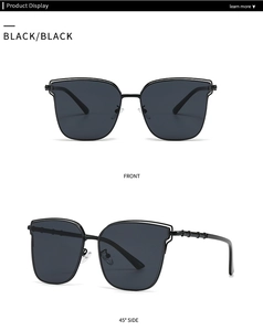 Front and side view of vintage oversized sunglasses with double-line hollow frame details