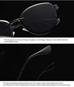 Detailed view of silicone nose pads and ergonomic non-slip temples of black sunglasses